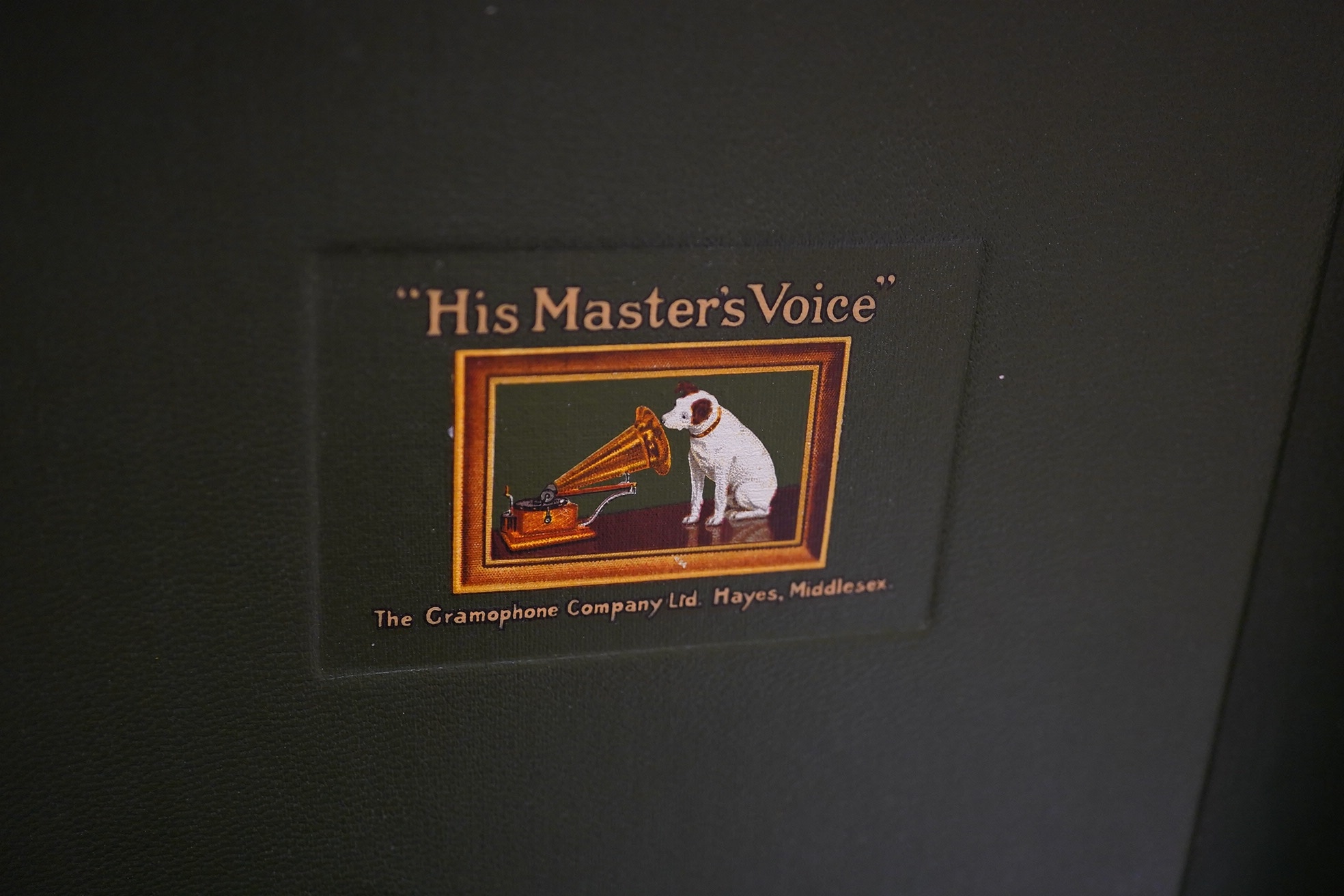 A vintage His Master’s Voice wind up gramophone, 41cm x 29cm. Condition - used